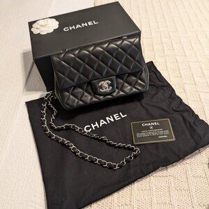 CHANEL Lambskin Quilted Mini Rectangular Flap Bag [Black]